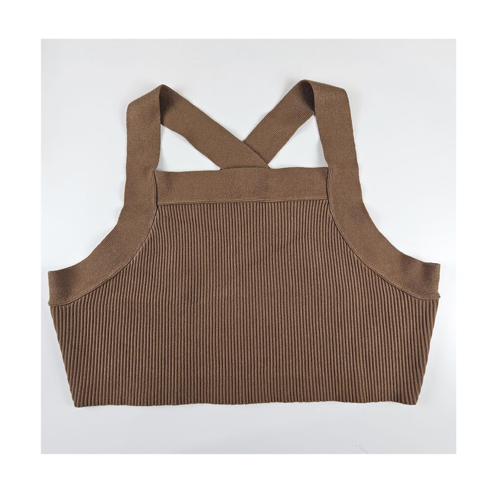 House of Harlow 1960 Luxe Essentials Brown Ribbed Crossback Cropped Tank Size L